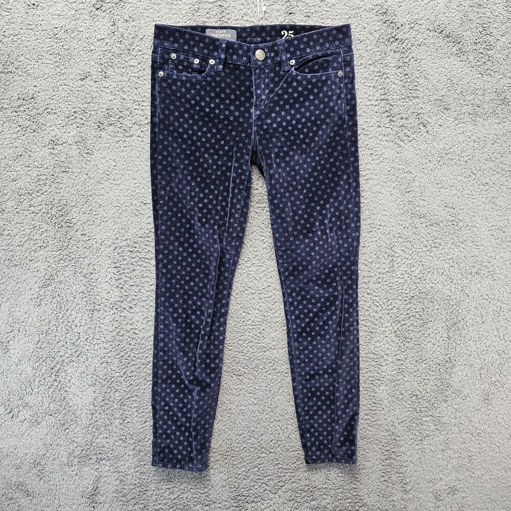 J. Crew Toothpick Jeans Women Size 25 Ankle Purple Velvet Polka Dot Skinny Leg